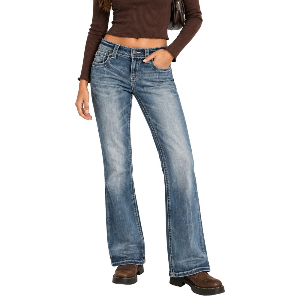 Miss Me‎ Jeans Womens Size 26 Mid Rise Bootcut Flap Pockets Faded Denim Cotton